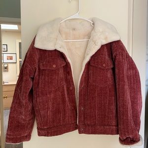 Burnt pink corduroy jacket w/ soft Sherpa lining